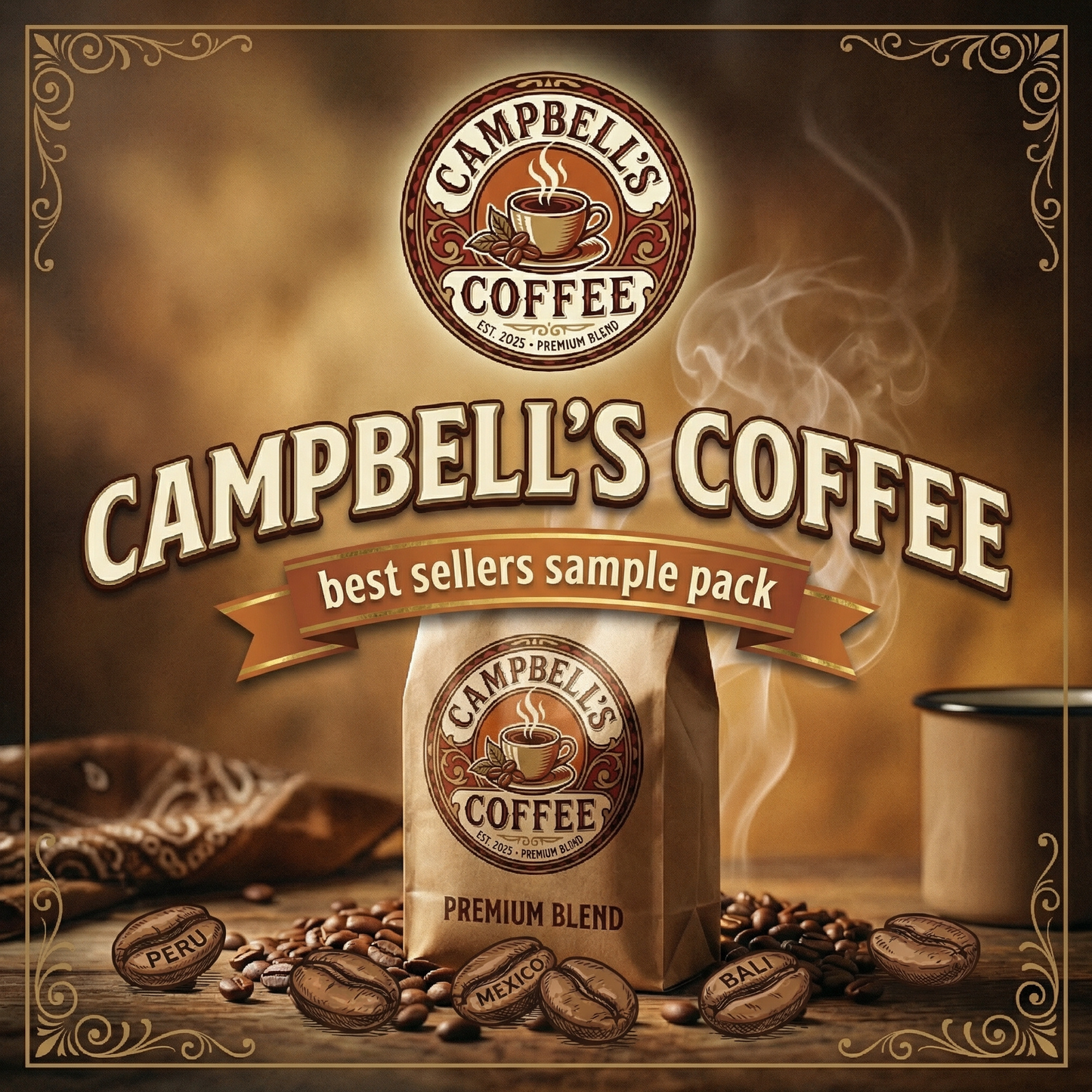 Best Sellers Sample Pack    6Bean, Cowboy, Breakfast, Peru, Mexico, Bali